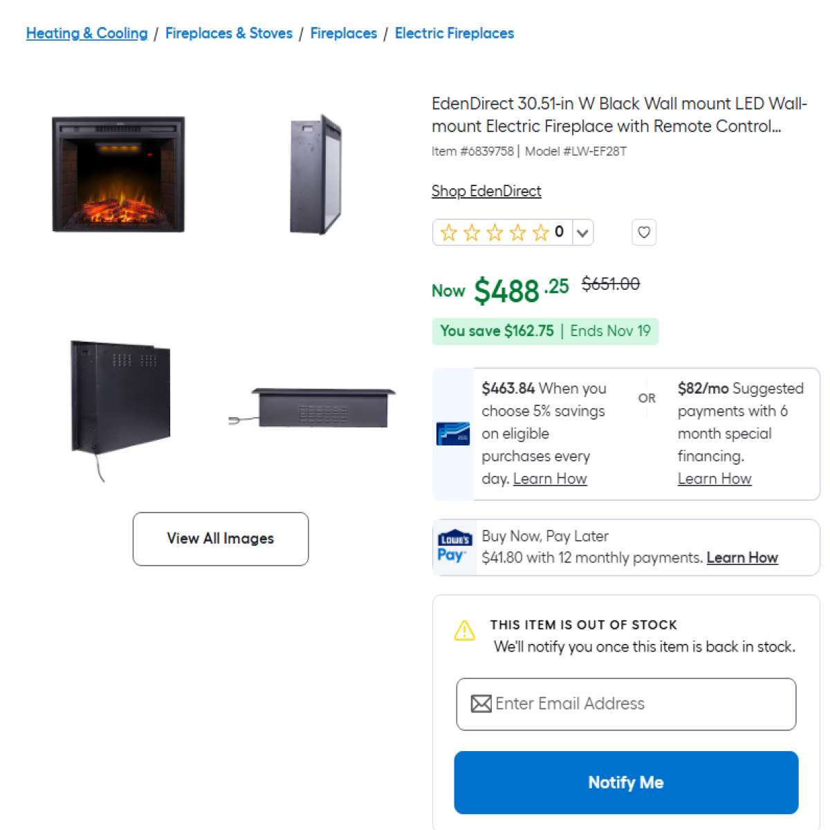 EdenDirect 30.51-in W Black Wall-Mount LED Fireplace - Photo 11